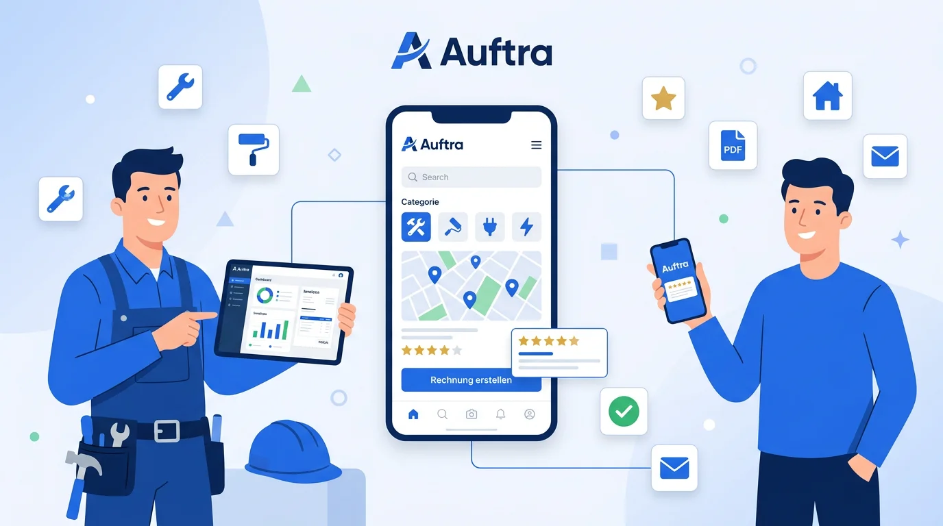 Auftra-Plattform – Handwerker und Auftraggeber finden Aufträge online: Vermittlung, Rechnungssoftware und Bewertungssystem in einer App